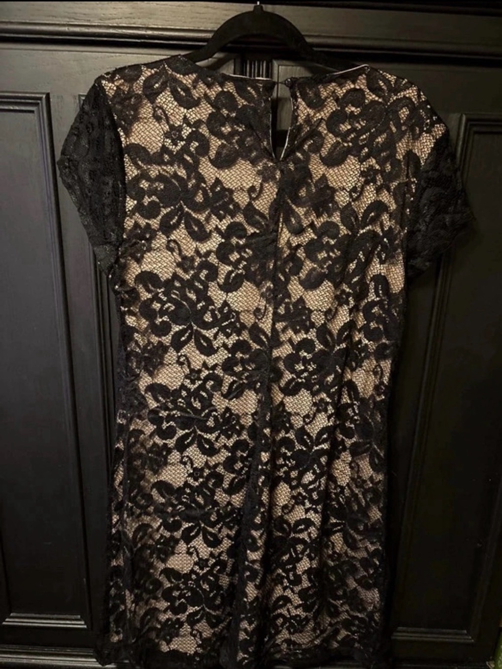 AUW Black Lace Overlay Dress with Nude Underlay
